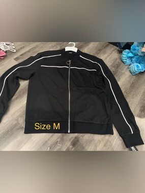 New Jackson black sweater jacket
full zip white trim